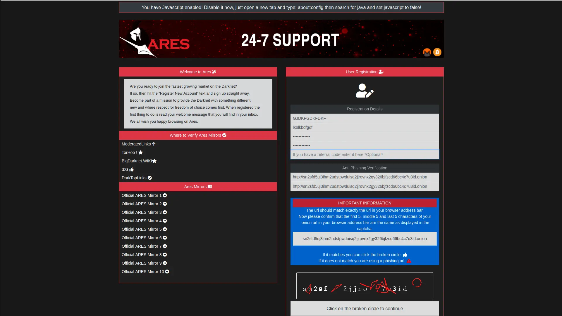 Marketplace interface and darknet platform design